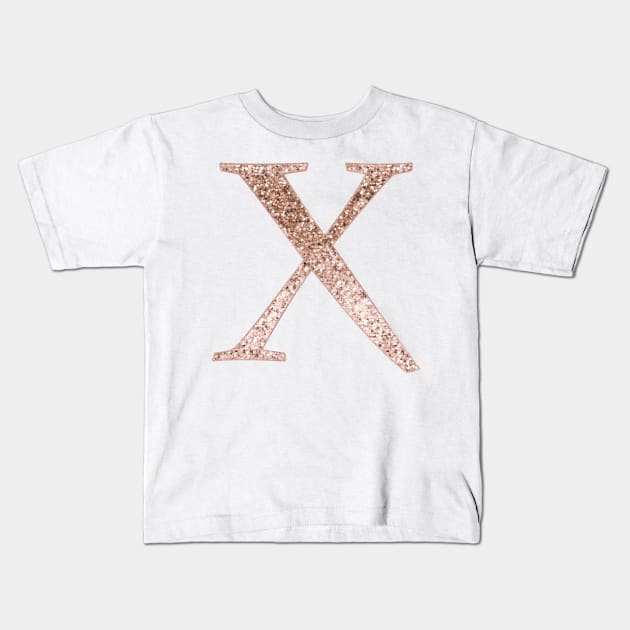 X rose gold glitter monogram letter Kids T-Shirt by RoseAesthetic